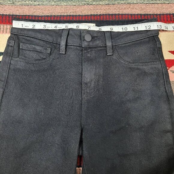 L'Agence Oriana High Rise Straight Leg Noir Coated Jeans Sz 24 Black Shimmery - Picture 5 of 12